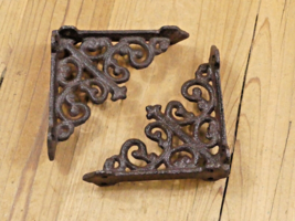 2 Antique Style Shelf Brace Wall Bracket Cast Iron Brackets SMALL FLEUR ... - $312.67 MXN
