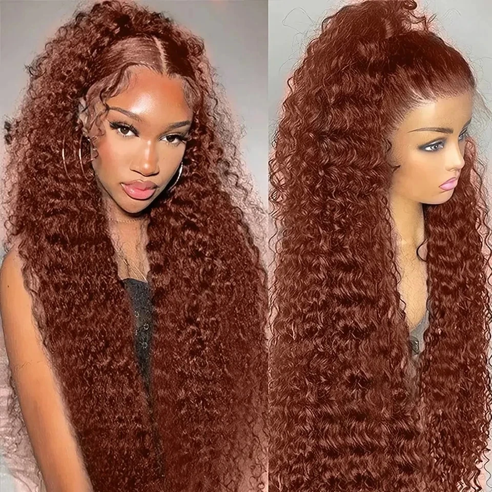 Reddish Brown 13x4 13X6 Deep Wave Lace Frontal Wig HD Lace Front Human Hair Wi - £84.72 GBP+