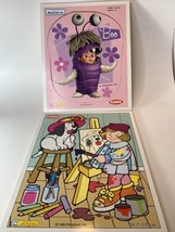 2 Playskool Wooden Tray Puzzles Boo Monsters Inc 2001 Girl Painting 1995 - £6.43 GBP