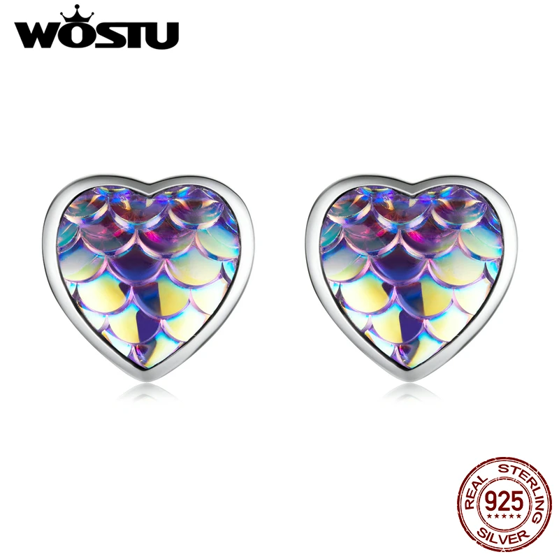 925 Sterling Silver Purple Blue Sea Cute Fish Scale Heart Cat Stud Earrings For  - £17.18 GBP