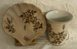 Ardalt Bathroom Vanity Set Seashell Shape Soap Dish &amp; Cup Floral Design ... - $15.83