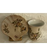 Ardalt Bathroom Vanity Set Seashell Shape Soap Dish &amp; Cup Floral Design ... - $15.83