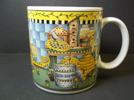 Debbie Mumm coffee mug Garden Vignette 1999 Beehive bird seed 10 oz - £5.29 GBP