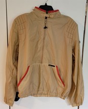 Vintage Mens M Style Auto Tan/Red Trim Hooded Windbreaker Coat Jacket - $38.61