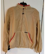 Vintage Mens M Style Auto Tan/Red Trim Hooded Windbreaker Coat Jacket - £30.38 GBP