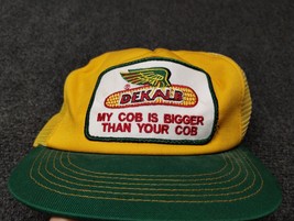 Vintage Dekalb Trucker Hat My Cob Is Bigger Than Your Cob Yellow and Gre... - $27.84