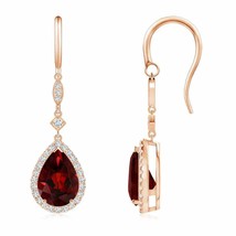 Garnet Pear-Shaped Dangle Earrings with Diamond in 14K Gold (Grade-AAA , 10x7MM) - £1,159.74 GBP