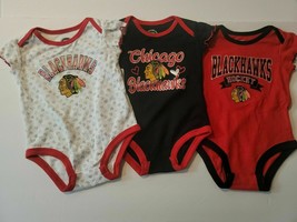 Set of 3 Chicago Blackhawks GIRLS Jersey Romper Body Suits Infant 3-6M ,6-9M - £8.84 GBP