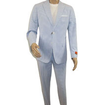 Men's Seersucker Suit Light Weight 100% Cotton By ENZO E58303-1 Blue image 9