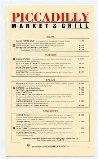 Piccadilly Market &amp; Grill Menu E Central Wichita Kansas - Menus
