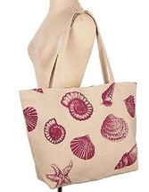 Seashell Print Canvas Zip Top Tote Bag Coastal Beach Nautical - £10.24 GBP