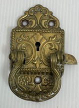 Antique Victorian Brass Cabinet Latch Very Ornate Gorgeous Patina 4.25” - £18.61 GBP
