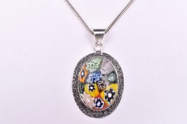 Handcrafted Rhodium Polished Moreno Glass Oval Shape Women Pendant Necklace Gift - $25.28+