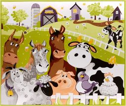 36&quot; X 44&quot; Panel Farm Animals Kids Barnyard Buddies Cotton Fabric Panel (D367.62) - £11.95 GBP