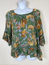 Fever Womens Plus Size 1X Green Boho Floral Peasant Top 3/4 Sleeve - £11.31 GBP