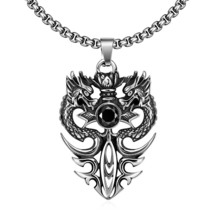 Double Dragon Emblem Stainless Steel Necklace - £30.51 GBP