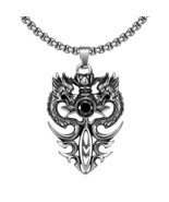 Double Dragon Emblem Stainless Steel Necklace - £30.29 GBP