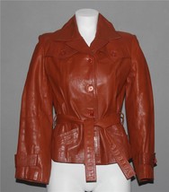 VTG P.B.D. Cinnamon Belted Leather Lined Sleeve Straps 2-Pkt Jacket Wm&#39;s... - £39.16 GBP