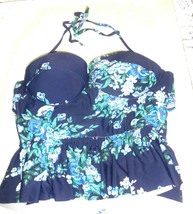 Cocoship Navy Blue Floral Strapless Tankini  Top with Strap &amp; Molded Cup... - $40.50