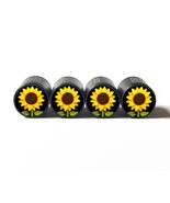 Sunflower Emoji Tire Valve Stem Caps - Black Aluminum - Set of Four - £12.50 GBP