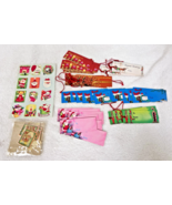 Large Lot Vintage Christmas Gift 37 Tag &amp; 35 Seals Pink Santa w Tree Red... - $18.32