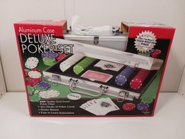 Deluxe Poker Set Aluminum Case 200 Dual Toned Poker Chips &amp; Cards Dice Rules NEW - £23.10 GBP