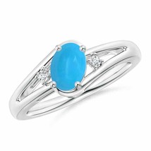 ANGARA 7x5mm Turquoise and Diamond Split Shank Ring in Silver for Women, Girls - £260.88 GBP+
