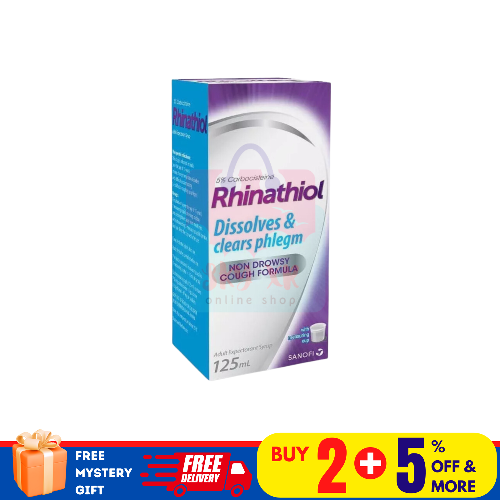 1 X Rhinathiol Dissolves &amp; Clears Phlegm Cough Syrup 125ml - $25.64