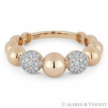 0.31ct Diamond Pave &amp; Ball 14k Rose Gold Stackable Band Right-Hand Fashion Ring - £1,107.11 GBP