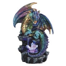 Green and Purple Dragon with LED Light up Crystals Medieval Fantasy Figu... - $24.73