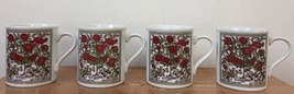 Set 4 Vintage Botanical Coffee Tea Mugs Red Damask Rose Porcelain Japan ... - £47.95 GBP