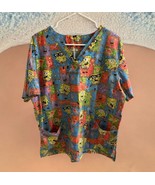Sponge Bob Square Pants Scrub Short Sleeve VNeck Size Large Shirt Jellyf... - $17.81