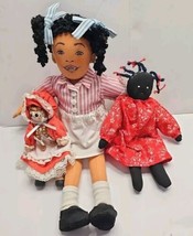 Lot Of 3 Handmade Dolls Assorted Styles Sizes Fabric Clothes Pin - $7.68