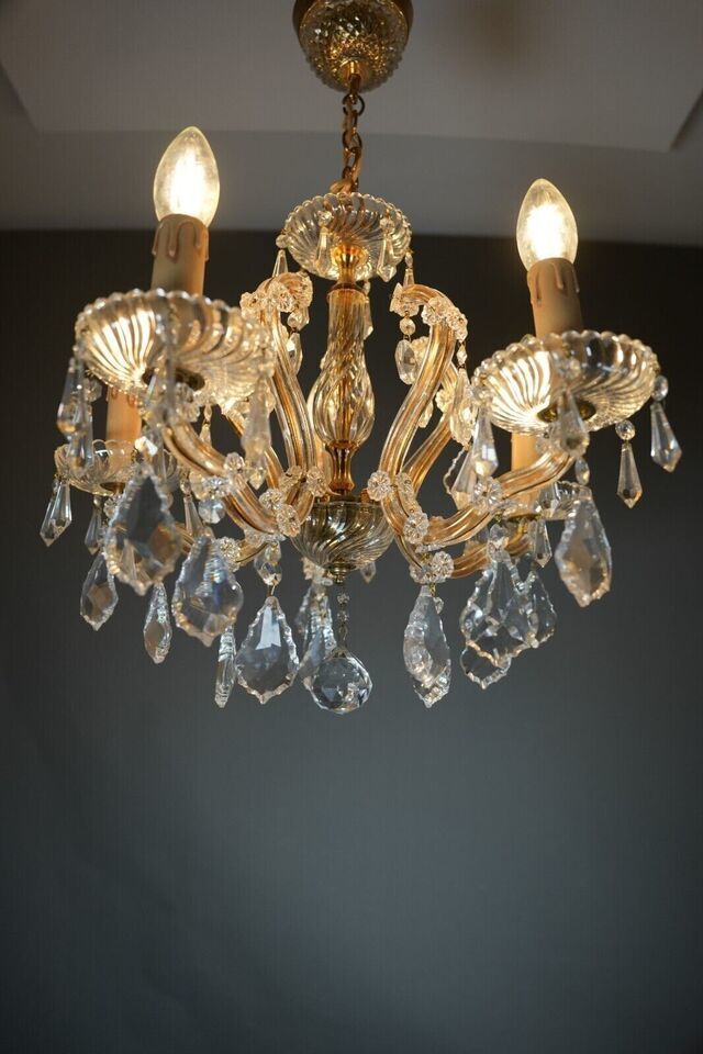 Vintage Original Gilt Brass Chandelier Lead Crystal Fixture German Palwa... - $371.25