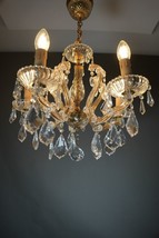 Vintage Original Gilt Brass Chandelier Lead Crystal Fixture German Palwa... - $508.26 CAD