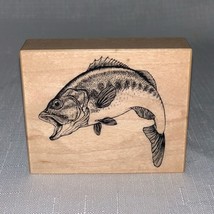 NWOT Vintage 1995 Retired Bass Jumping Fish Fishing Rubber Mounted Stamp Wood - $27.72