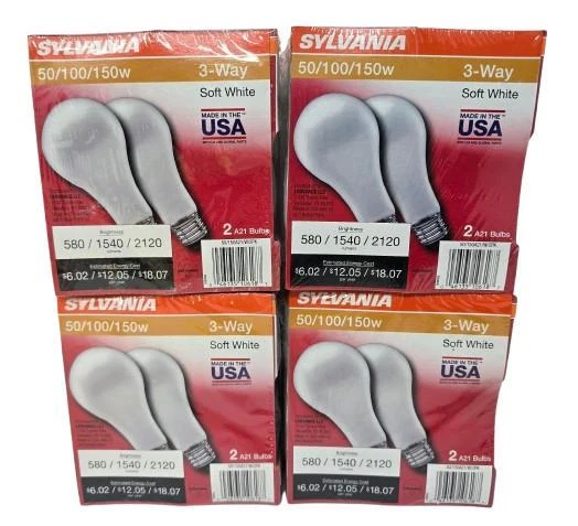 8 Pack Sylvania 50/100/150 Watt 3-Way Soft White A-21 Light Bulbs - $31.95
