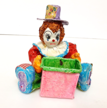 Vintage Paper Mache Clown Hand Crafted holding Trinket Storage Box 7&quot; Decor - £23.50 GBP