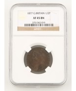 1877 Great Britain 1/2 Penny Bronze Coin XF-45 BN NGC Victoria Half Cent... - $4,433.92 MXN