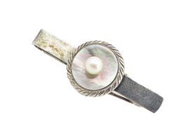 925 Sterling Silver  Vintage Mother Of Pearl &amp; Petite Pearl Tie Clip  TR... - $68.95