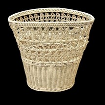 White Wicker Wastebasket Trash Can Shabby Chic Cottagecore 10 Inch Tall ... - $19.14