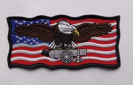 Usa Us Flag Eagle Cannon Embroidered Patch 4.5 Inches - £4.42 GBP