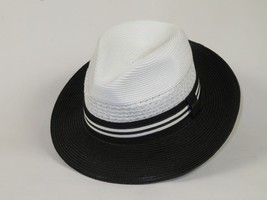 Men's Bruno Capelo Hollywood 2-Tone Straw Style Fedora Hat HW797 White/Black image 3