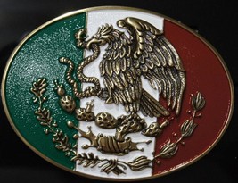 Ariat Western Belt Buckle Oval Mexico Flag Eagle Multicolor A37013 - £25.73 GBP