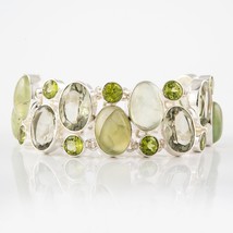 Natural Peridot, Green Amethyst &amp; Prehnite Bracelet,Solid 925 Silver, August and - £197.13 GBP
