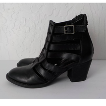 AEO American Eagle Outfitters Women 7 Ankle Strappy Boots Black Faux Leather Zip - £11.87 GBP