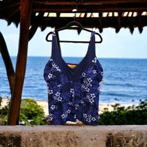 Swimsuits For All Blue Floral Tankini Swim Top Size 26 Soft Cup Removabl... - £23.33 GBP