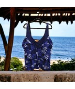 Swimsuits For All Blue Floral Tankini Swim Top Size 26 Soft Cup Removabl... - £23.75 GBP