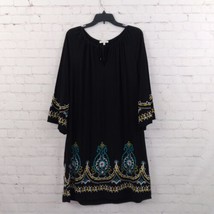 Kate Sam Dress Womens XL Black Embroidered 3/4 Sleeve Keyhole Boho Hippie - £16.23 GBP