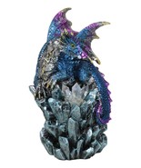 Fantasy Blue Ocean Atlantis Dragon Perching On Crystal Rock Cavern Figurine - $28.51 CAD
